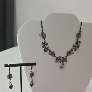 Cookie Lee Purple and Green Floral Necklace Set